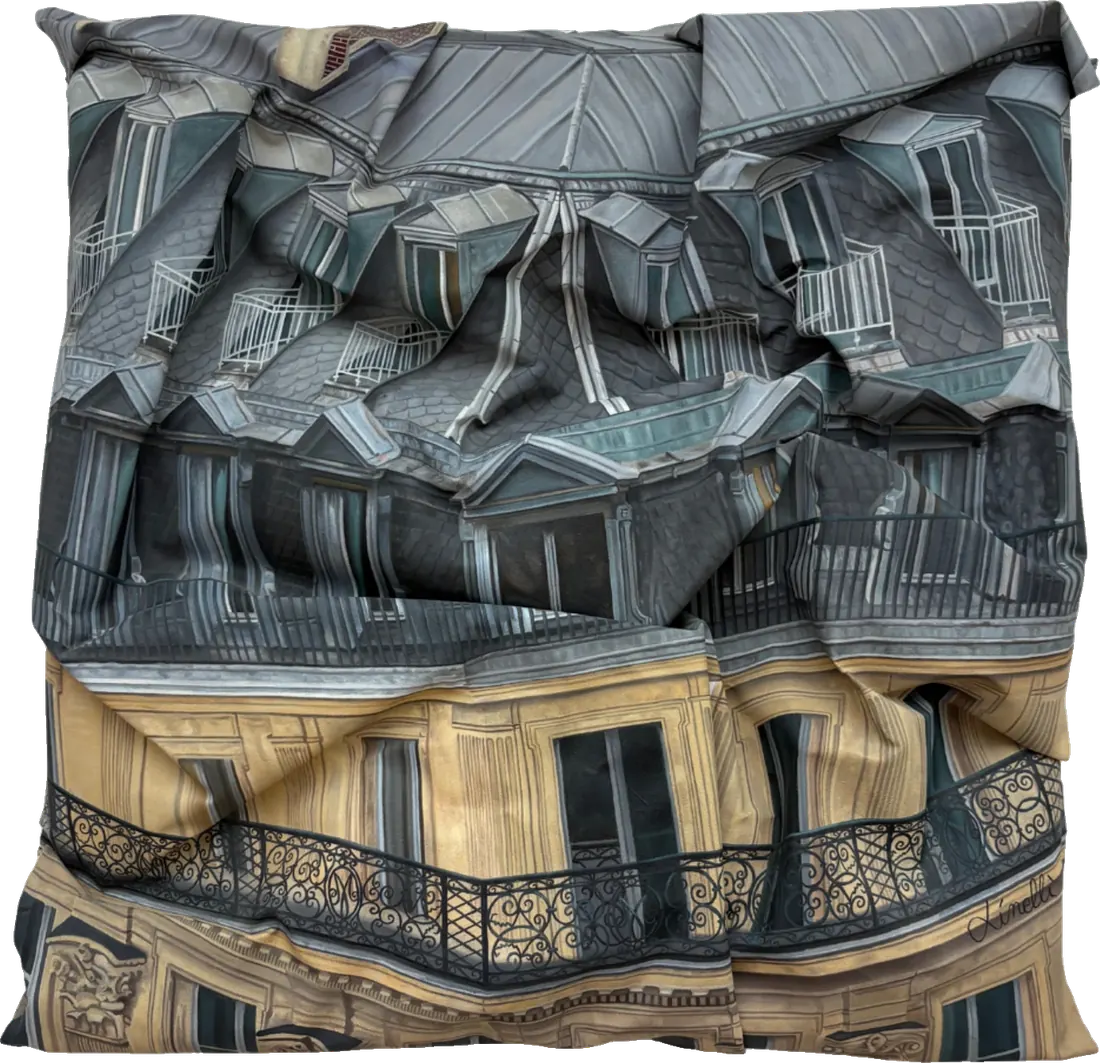 Toits de Paris, huile sur toile pliée