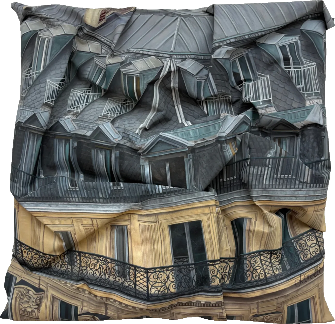Paris Rooftops – Haussmann 2, oil on crumpled canvas by Dinelli