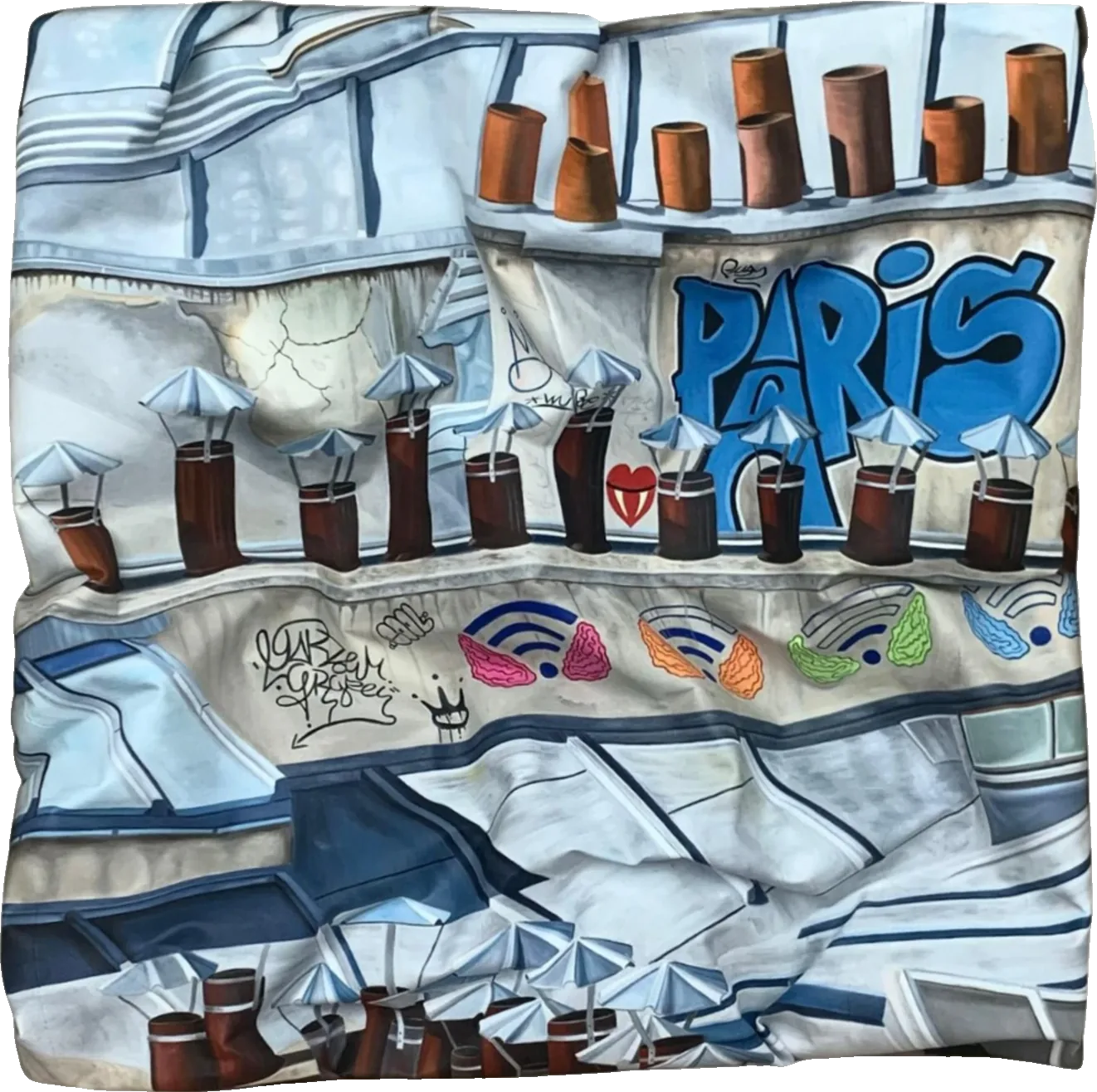 Paris Rooftops – Les Abbesses 2, oil on crumpled canvas by Dinelli