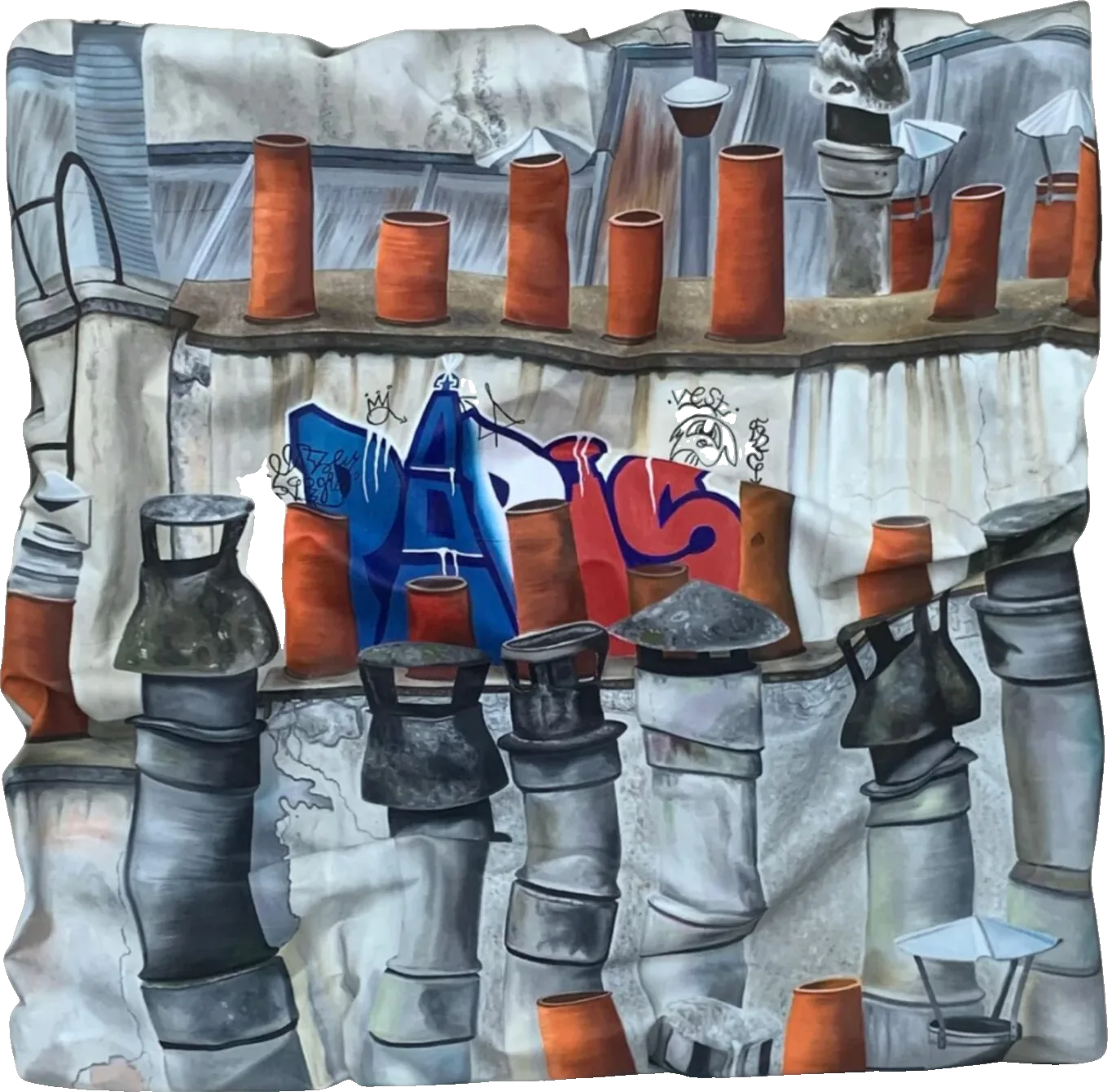 Paris Rooftops – Les Abbesses, oil on crumpled canvas by Dinelli