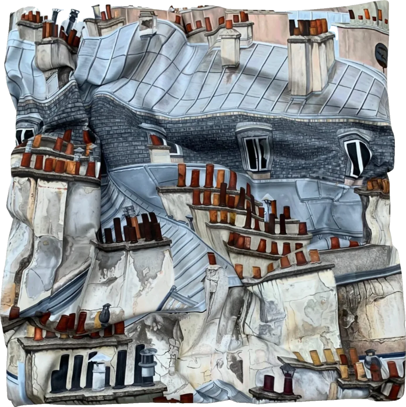 Paris Rooftops – Montmartre, oil on crumpled canvas by Dinelli