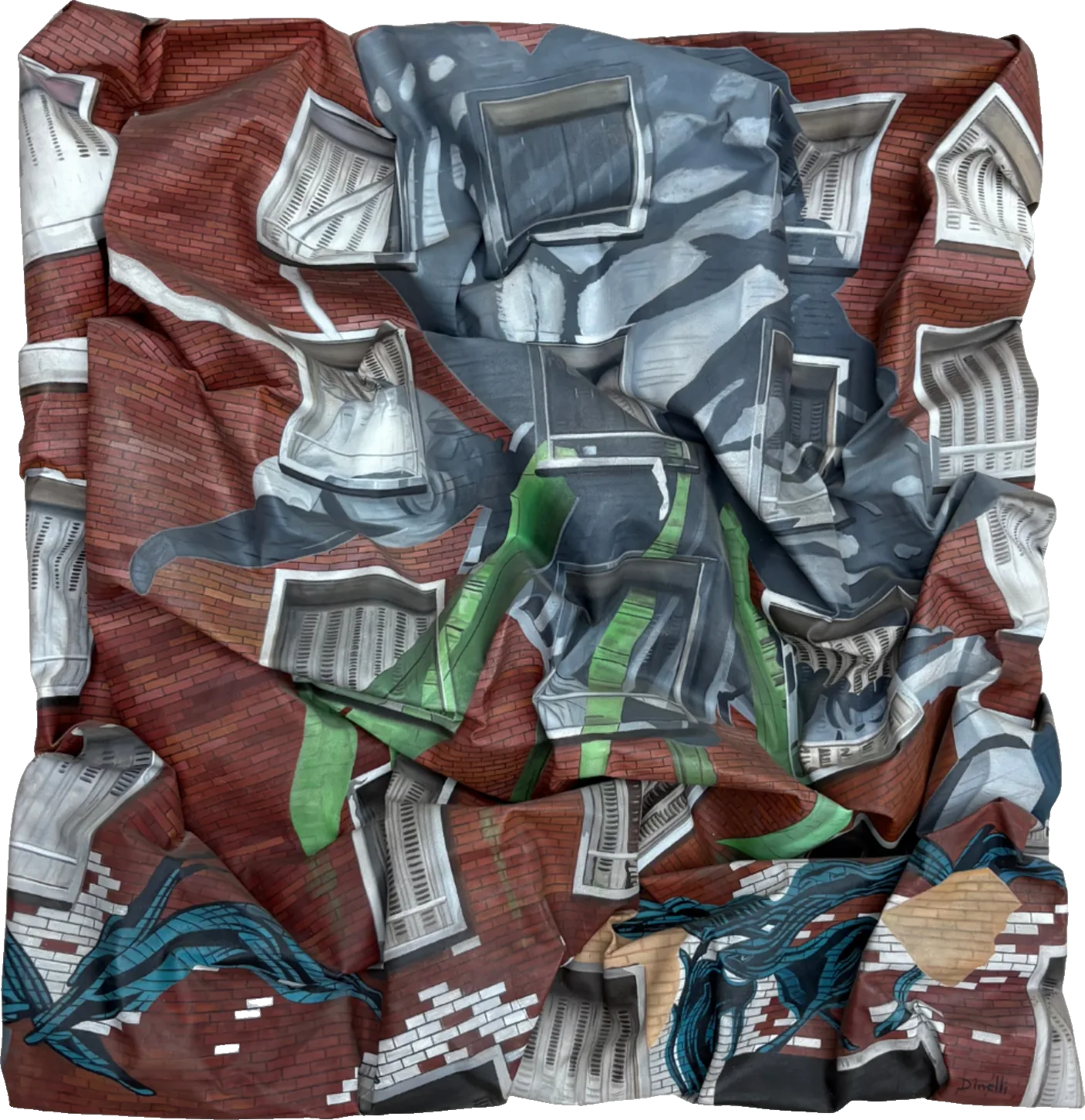Tour 13 Sud, oil on crumpled canvas by Dinelli